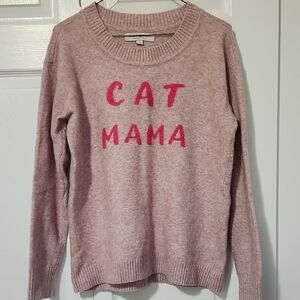 LOFT Pink Crew Neck Sweater Cat Mama Design